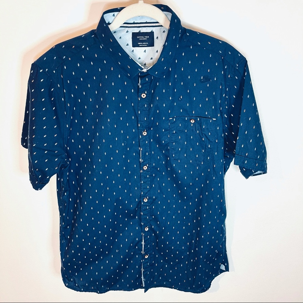 Men’s Level 10 Print Short Sleeved Button Up Sz XL